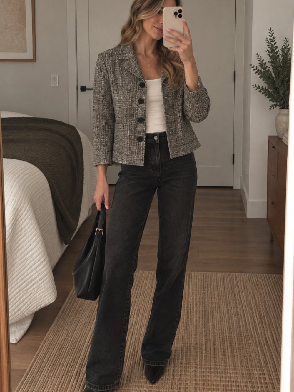 Tahari Textured Tweed Blazer Womens Size 10 Black Gray Cropped Career Jacket